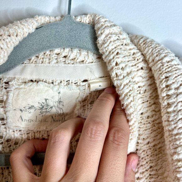 Anthropologie Angel of the North Chevron Fringe Knit Shawl Collar Cardigan Cream - Picture 2 of 5